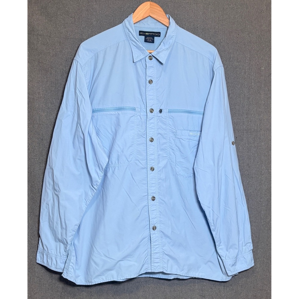 ExOfficio Air Strip Mens XL Light Blue Long Sleeve Ventilated Fishing Shirt